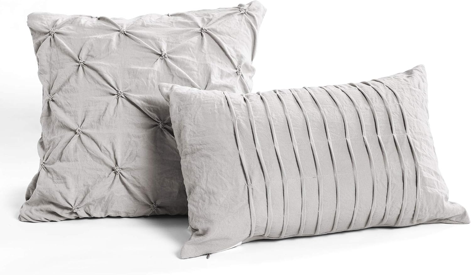 Lush Decor Ravello Pintuck Comforter Set - Luxe 5 Piece Textured Bedding Set - Traditional Glam & Farmhouse Inspired Bedroom Decor - King, Light Gray