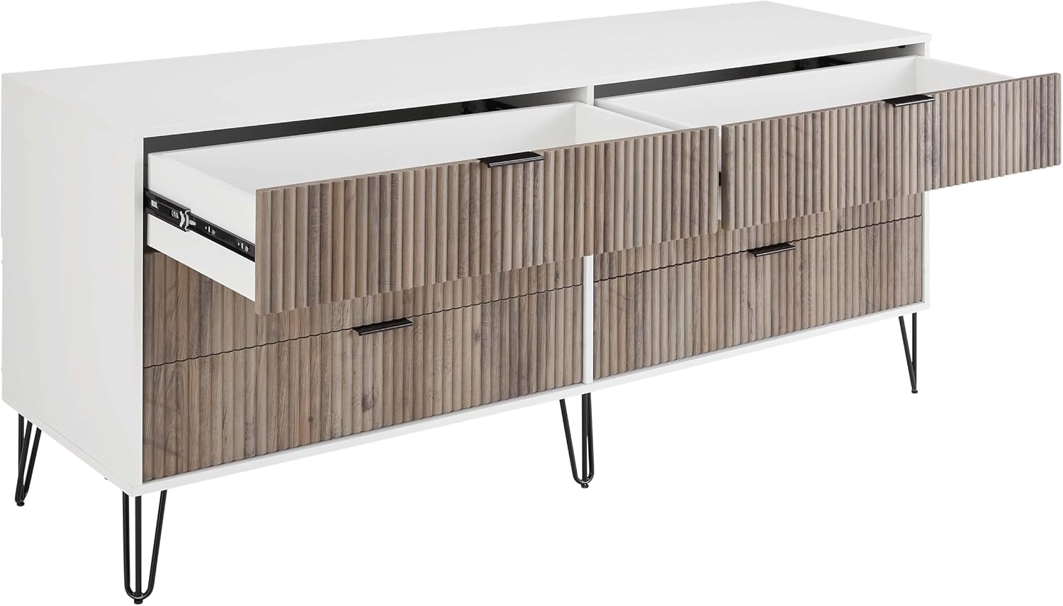 Manhattan Comfort Dumbo 3-Piece Modern Dresser Drawer and Nightstand Set, Tall and Double Low - Vertical Ribbed Design - No Tool Assembly Storage for Bedroom & Living Room, White/Grey