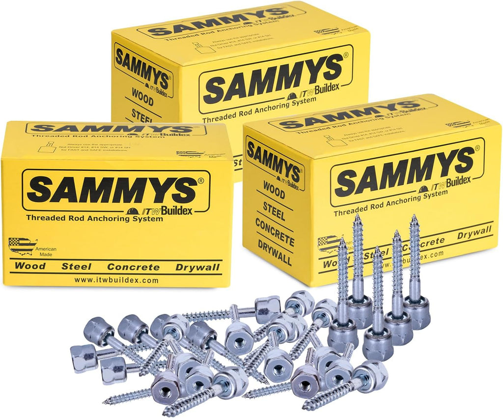 Everflow Sammys 8068925-75 GST 20-SS 3/8 Inch Screw Vertical Threaded Rod Anchor Designed for Wood, Easy to Install, No Pre-Drilling Required, Steel Zinc Finish, 1/4 x 2 Inch Screw Length (Pack of 75)