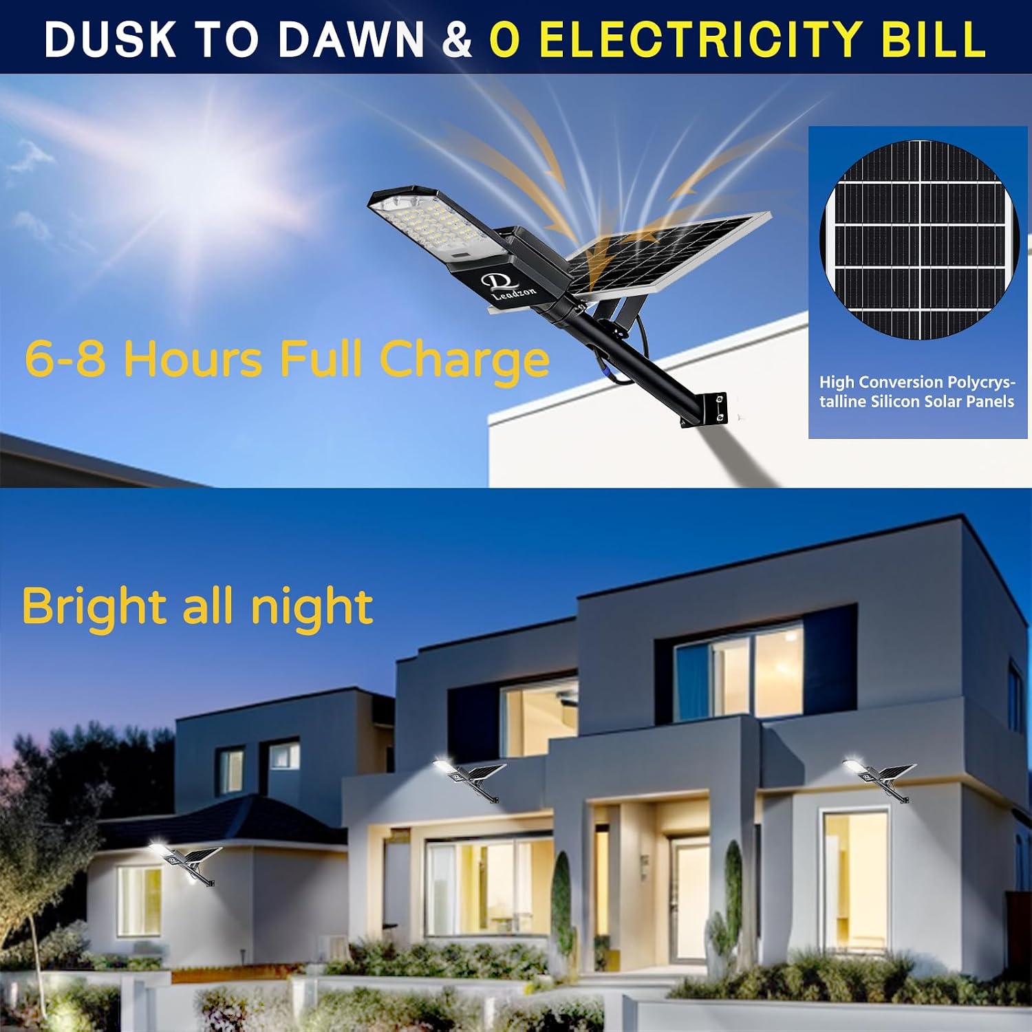 9500w Solar Street Lights Outdoor Waterproof Black, 450000LM Super Bright LED Beads Commercial Solar Flood Lights with Remote Control for Patio, Street, Court and Parkling Lot