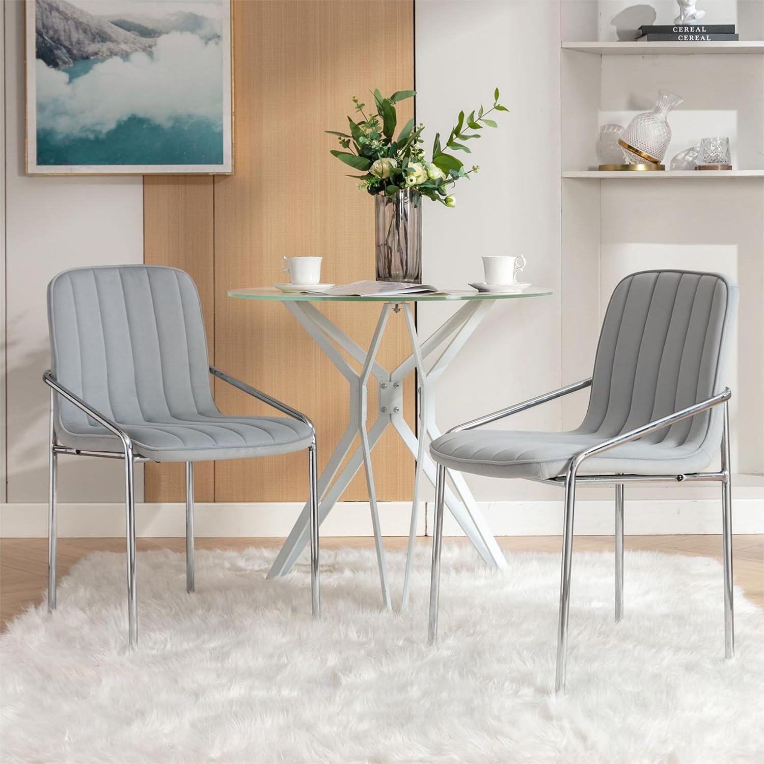Luxury Velvet Dining Chairs with Swivel Function and Metal Legs Set of 2 (Grey + Black) Ideal for Living Room or Bedroom (Classic Style Set of 4)