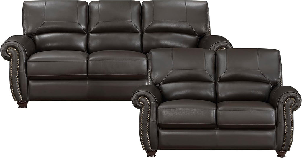 Lexicon Leather Match Sofa Set, Top Grain Leather Match Living Room Furniture Sets, Include Sofa Couch and Loveseat, 2-Piece Set, Dark Brown