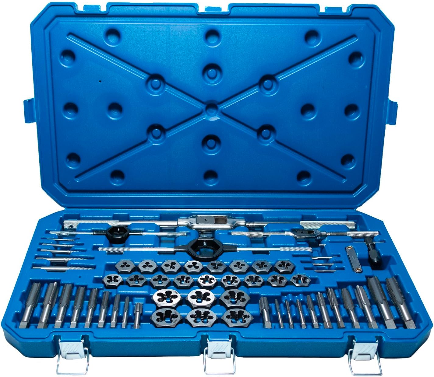 Century Drill & Tool Metric Tap and Die Set, 58-Pc Heat Treated Steel Hand Cutting Taps & Dies Includes Wrenches, Screw Extractors, Pitch Gauge & More - 98957