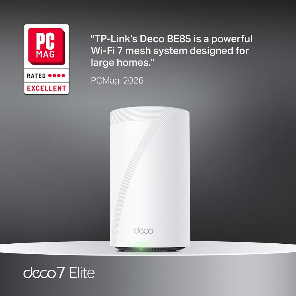 TP-Link Deco 7 Elite BE85 Tri-Band WiFi 7 BE22000 Whole Home Mesh System- 2-Stream 22 Gbps, 2X 10G + 2X 2.5G Ports Wired Backhaul, 8X High-Gain Antennas, VPN, AI-Roaming, HomeShield (1-Pack)