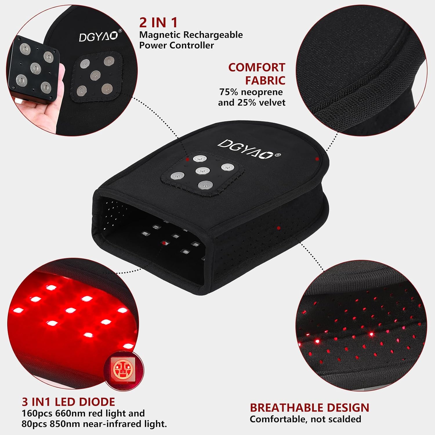 DGXINJUN Cordless Red Light Therapy for Hand Fingers Palm Pain Relief Led Portable Wireless Near Infrared Light Therapy Devices Wearable Rechargeable with 4000mAh Battery