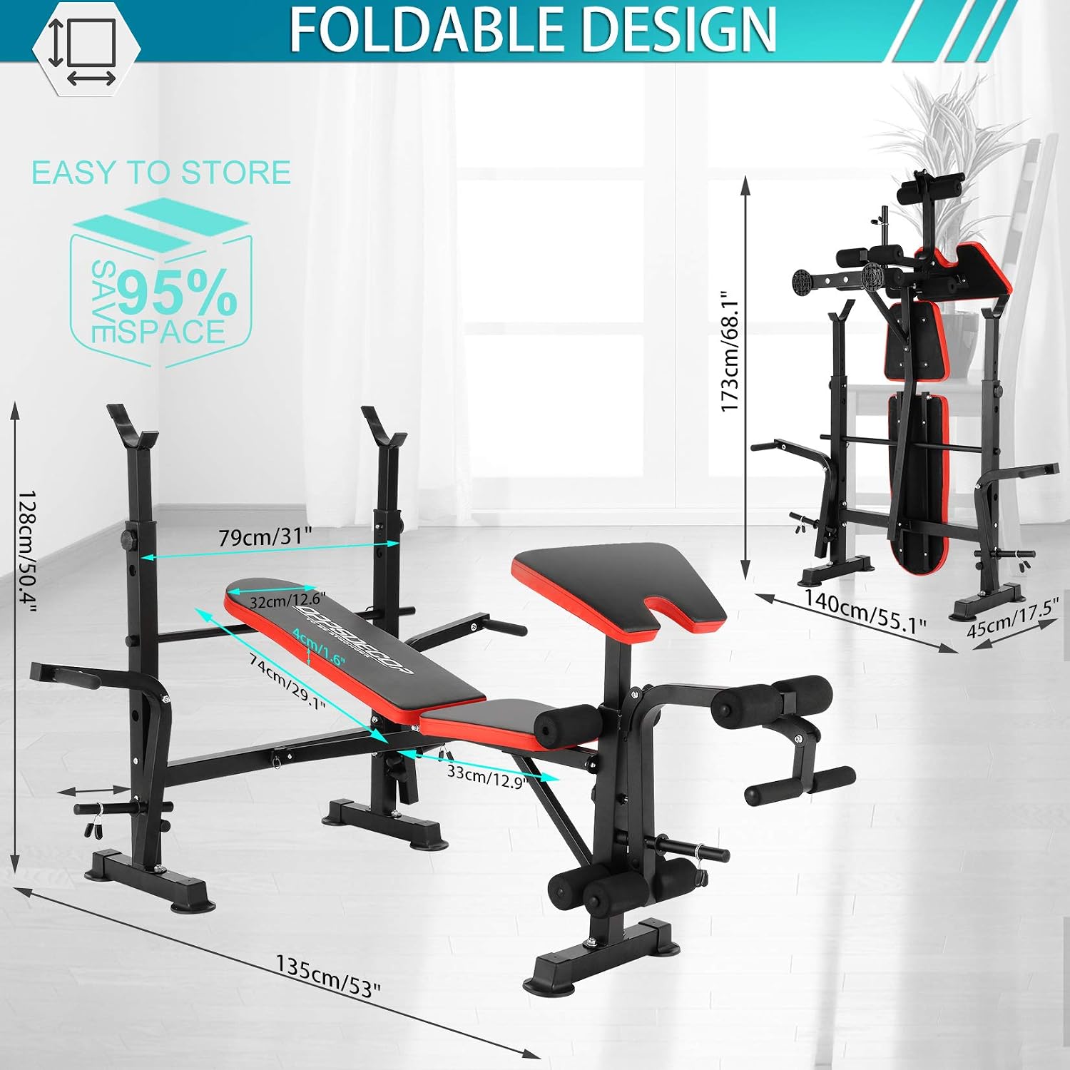 Angotrade 600lbs Adjustable Olympic Weight Bench Set with Squat Rack Foldable Workout Bench Press Set with Preacher Curl & Leg Developer for Full-Body Workout