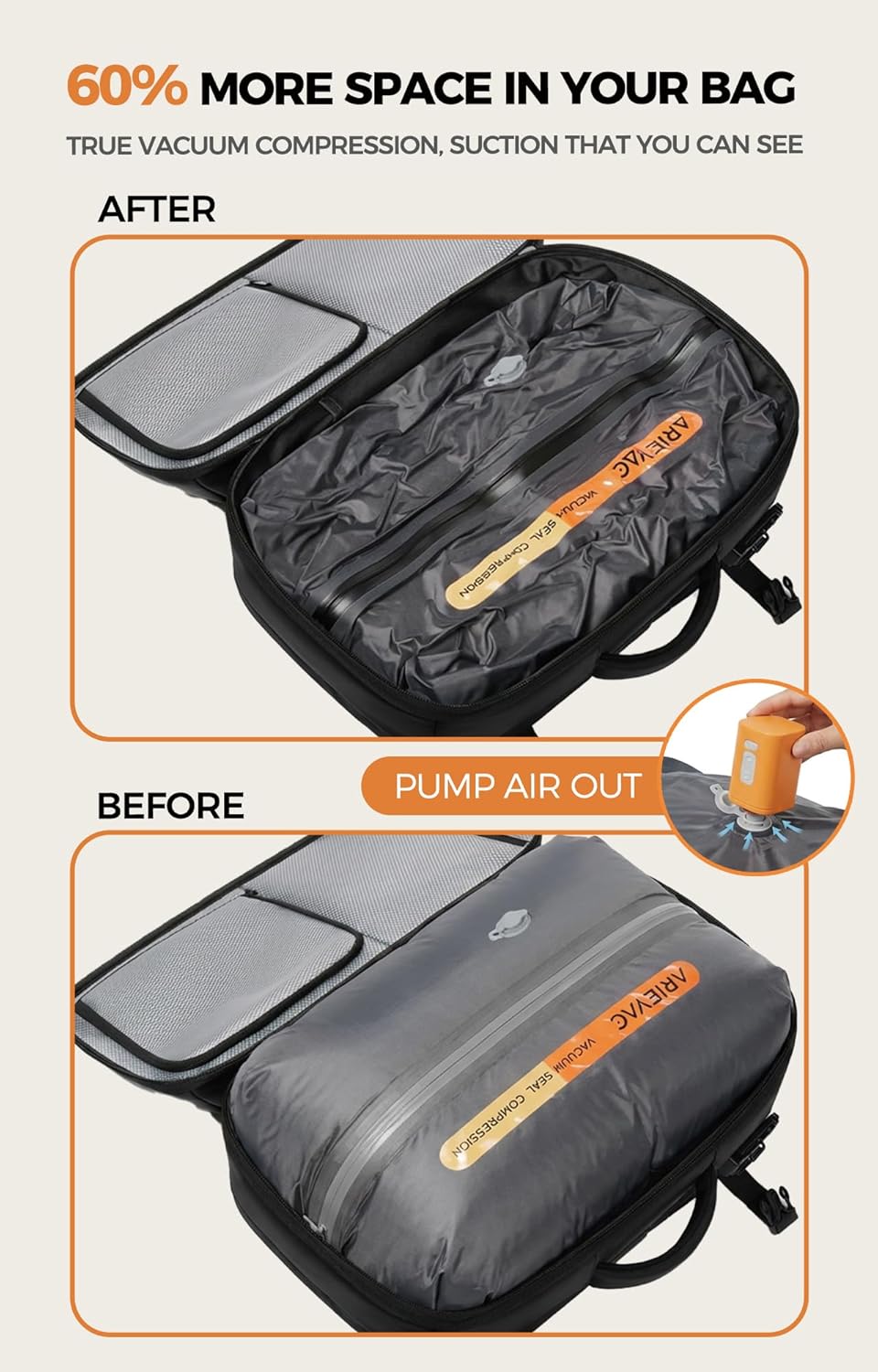IKYWT Vacuum Seal Backpack Travel with Ultra-Power Pump, 80L Expandable Travel Backpack with Vacuum System w/TSA Lock