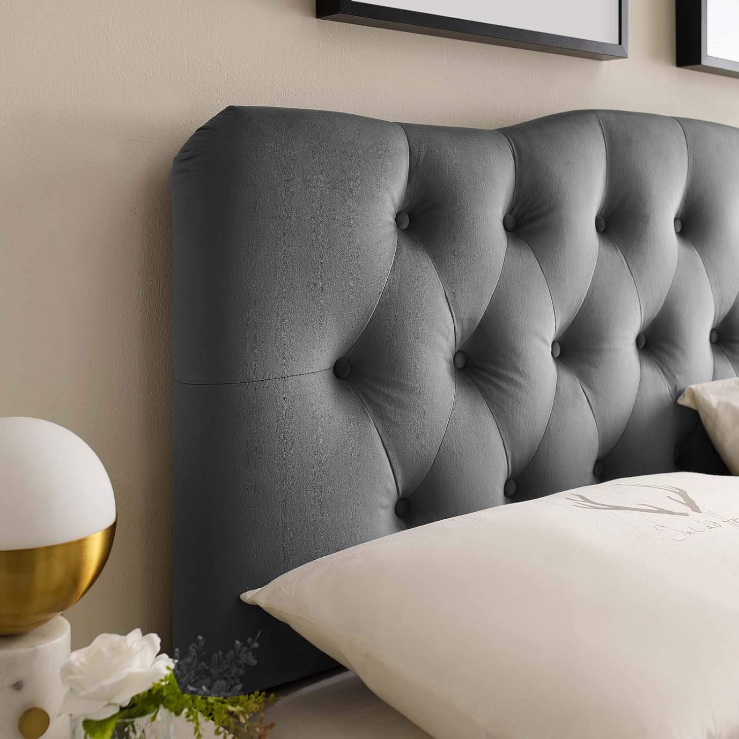 Modway Annabel Diamond Tufted Performance Velvet Full Headboard in Gray