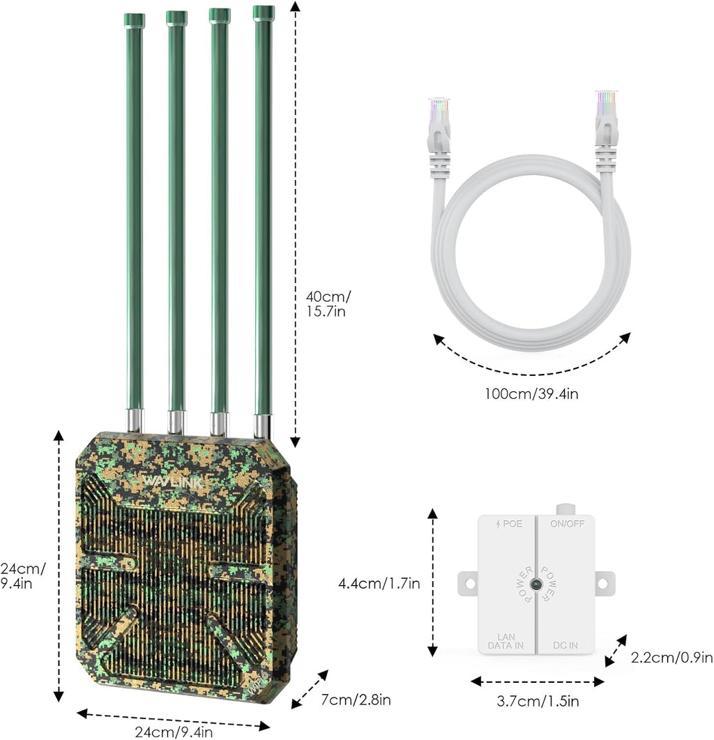 2026 AX1800 Outdoor WiFi 6 Extender Long Range, WAVLINK Outdoor WiFi Access Point with PoE, 4x8dBi High-Gain Antennas, IP67 Weatherproof, Support Up to 256 Devices for Farm, Yard, Patio, RV, Garage