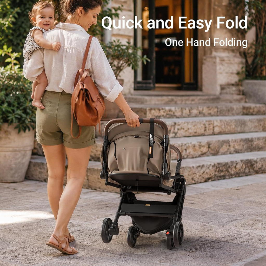 MAMAZING Ultra Air Lightweight Baby Travel Stroller with Carbon Fiber Frame, Compact & Airplane-Friendly, One-Handed Fold, 11.6 lbs, Perfect for Toddlers, Simply Taupe