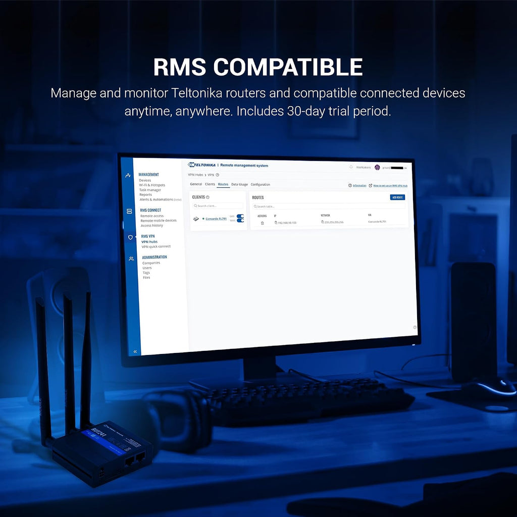 Teltonika RUT241 Industrial Cellular WiFi Sim Router - 4G LTE (Cat 4), 3G Connectivity - Wireless Access Point with Hotspot Functionality - RMS Compatible, Automatic WAN Failover (TELRUT241098000)