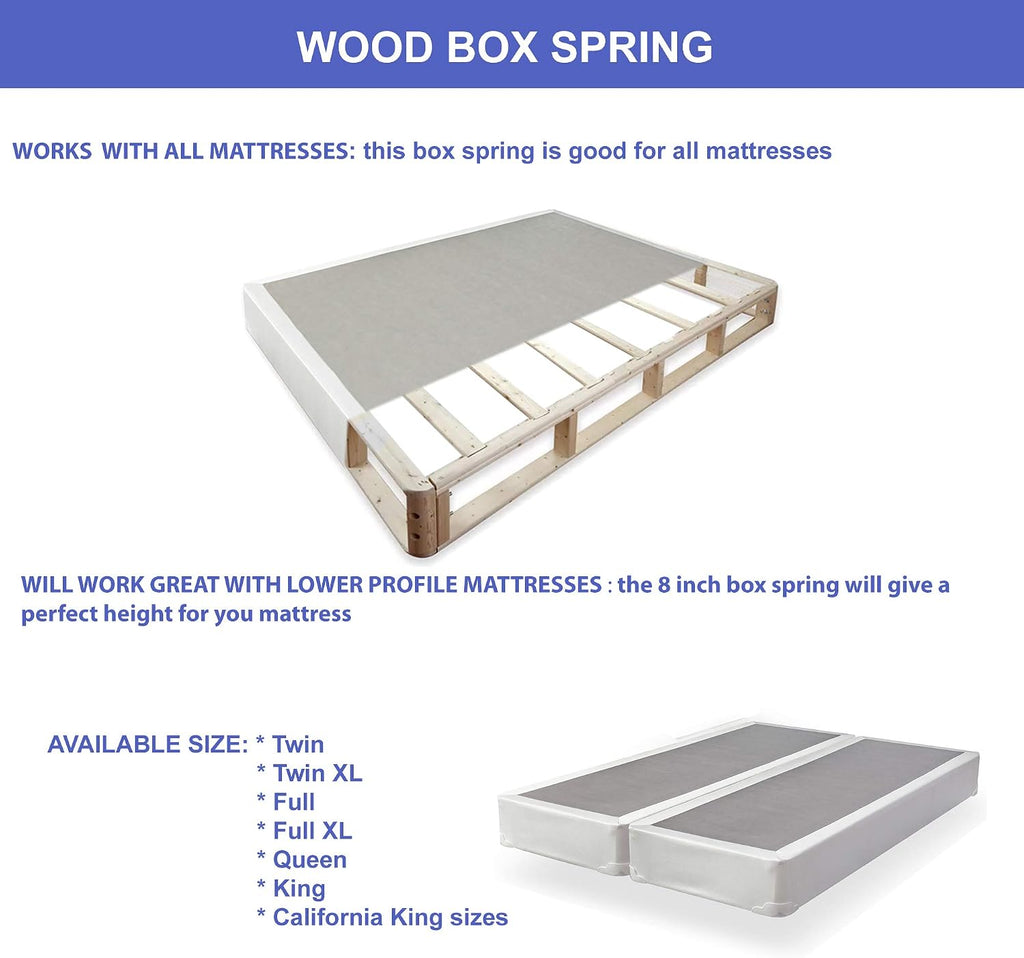 8-Inch Fully Assembled Split Wood Traditional Box Spring/Foundation for Mattress Set, Queen, White