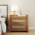 LubanNese 23.6' Nightstand, Boho Wooden Bedside Table with Charging Station for Bedroom, Farmhouse Rustic Large Wide Night Stands with 2 Soft Close Drawers, Oak