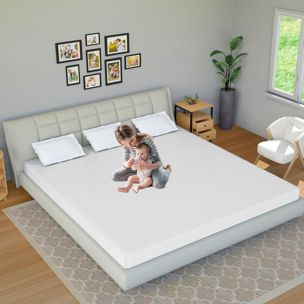 King Size Mattress, Gel Memory Foam, Pressure Relieving & Cooling, CertiPUR-US Certified, Bed-in-a-Box, 80'L x 76'W x 5'Th, White
