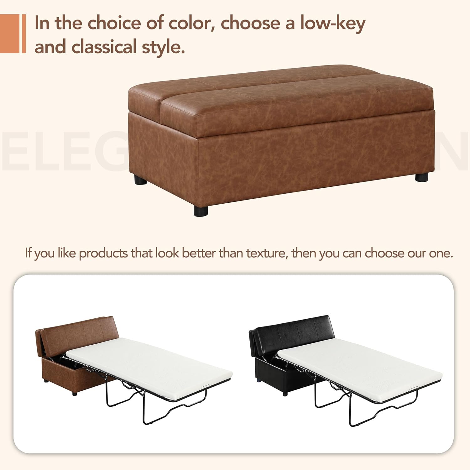 Folding Ottoman Sleeper Bed with Foldable Foam Mattress, Faux Leather Upholstered with Pull Out Bed and Steel Frame Base, Twin Size, for Living Room Bedroom Office (Brown PU)