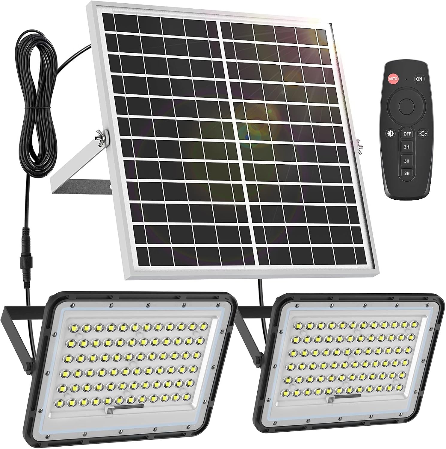 Engrepo 200 Watts Solar Flood Light Outdoor 1500 Lumens Dual White Floodlights Auto On/Off Dusk to Dawn with Remote Control for Yard, Garden, Shed, Barn.