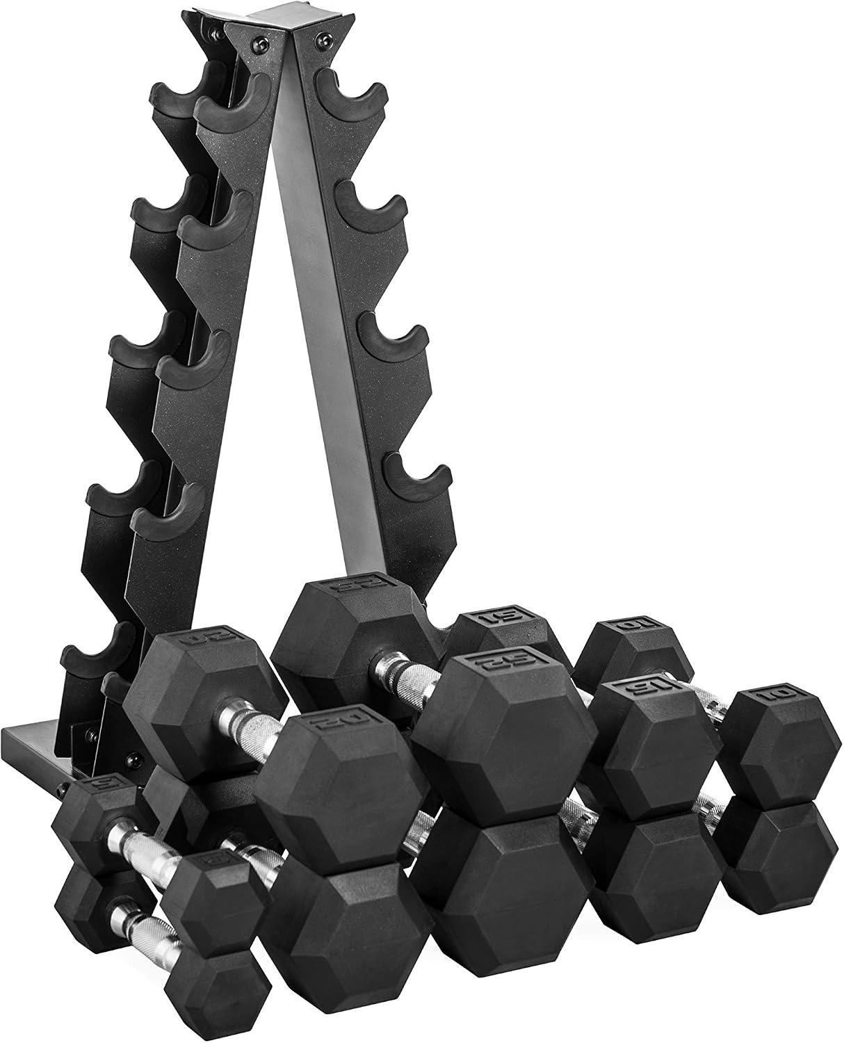 CAP Barbell 150 Lb Dumbbell Set with Vertical A-Frame Rack, Carbon