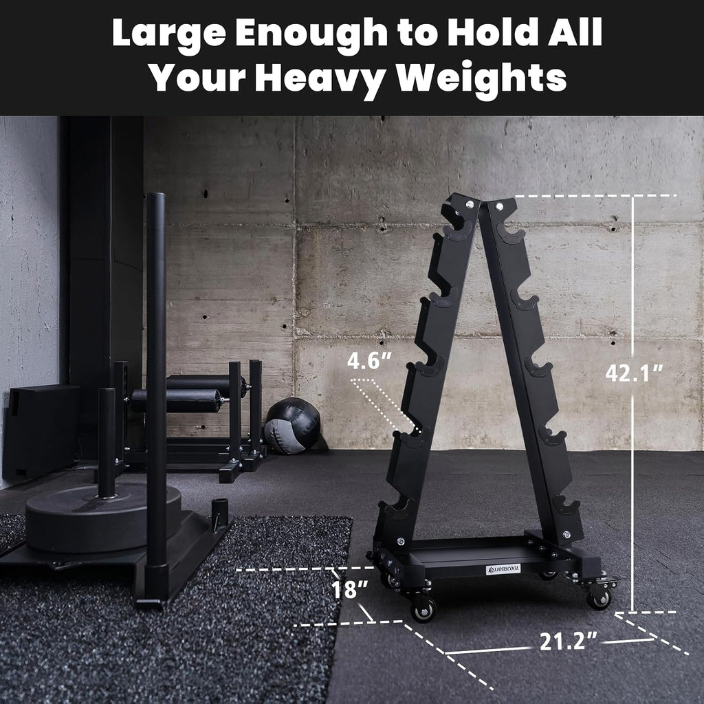 LIONSCOOL Premium Solid Steel Dumbbell Rack Stand Only, A-Frame Portable Weight Storage Organizer with Optional Tray and Wheels, Perfect for Home Gym Fitness Storage (200LBS/300LBS/700LBS Weight Capacity Available)