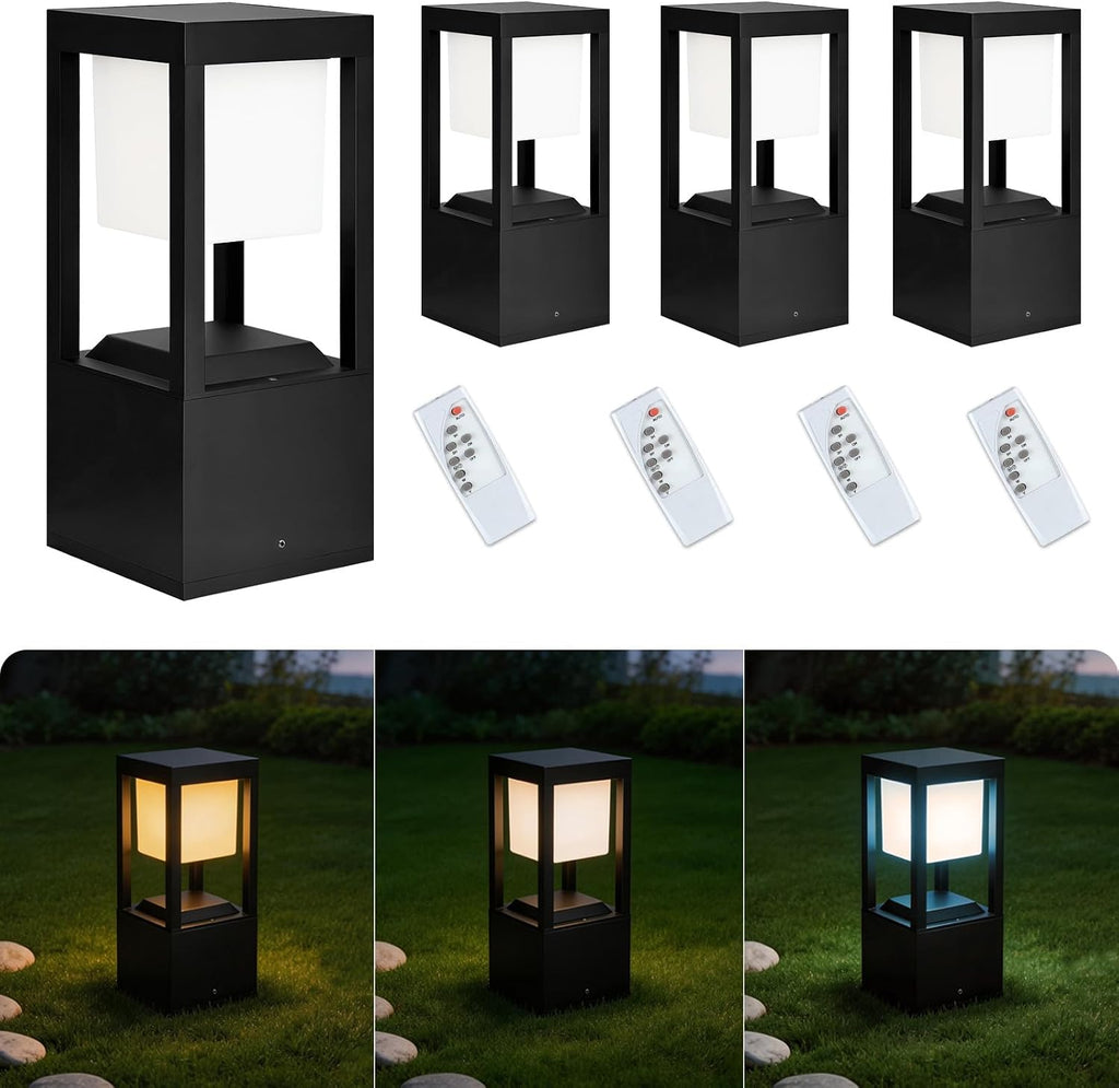 Solar Floor Lamp Outdoor Waterpoorf, Modern Aluminum Led Pathway Lights, Bollard Landscape Lighting for Garden Patio, Porch Post Lights, Remote Control, 3CCT, Dusk to Dawn (13.7'H-4Pack)
