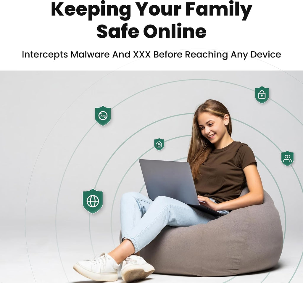 Kibosh 3.0 Family Internet & Advanced Parental Controls Now w/t Mobile (iOS/Android) - Malware, Bandwidth, GPS, History, SafeSearch. Powerhouse WiFi 6 Router w/t Quad-core CPU + 2.5G WAN/LAN!
