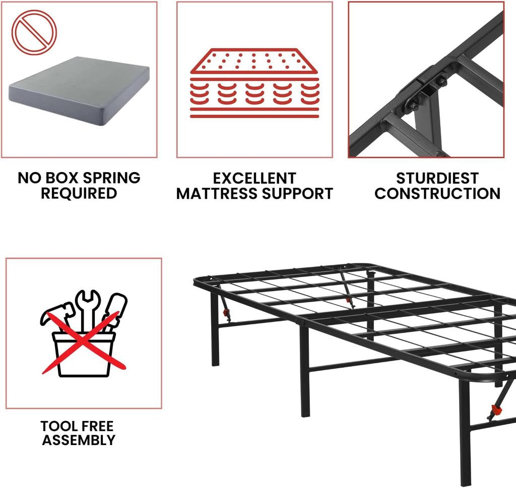 AMBEE21 Golden Gate Beds Foldable Metal Bed Frame – Sturdy Iron Platform, No Box Spring Needed, Portable & Collapsible, Heavy Duty, Easy Assembly, Noise-Free, Under Bed Storage – Twin Size (Black)