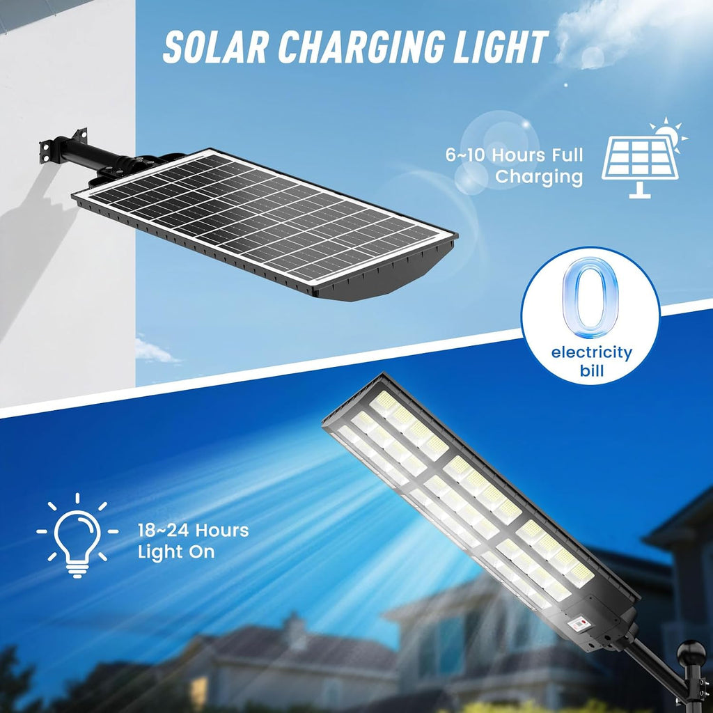 15000W Large Solar Street Lights Outdoor Waterproof 2 Pack, Heavy Duty Solar Parking Lot Lights with Remote Control and Motion Sensor, Pole or Wall Mount, for Commercial Yard Driveway Barn