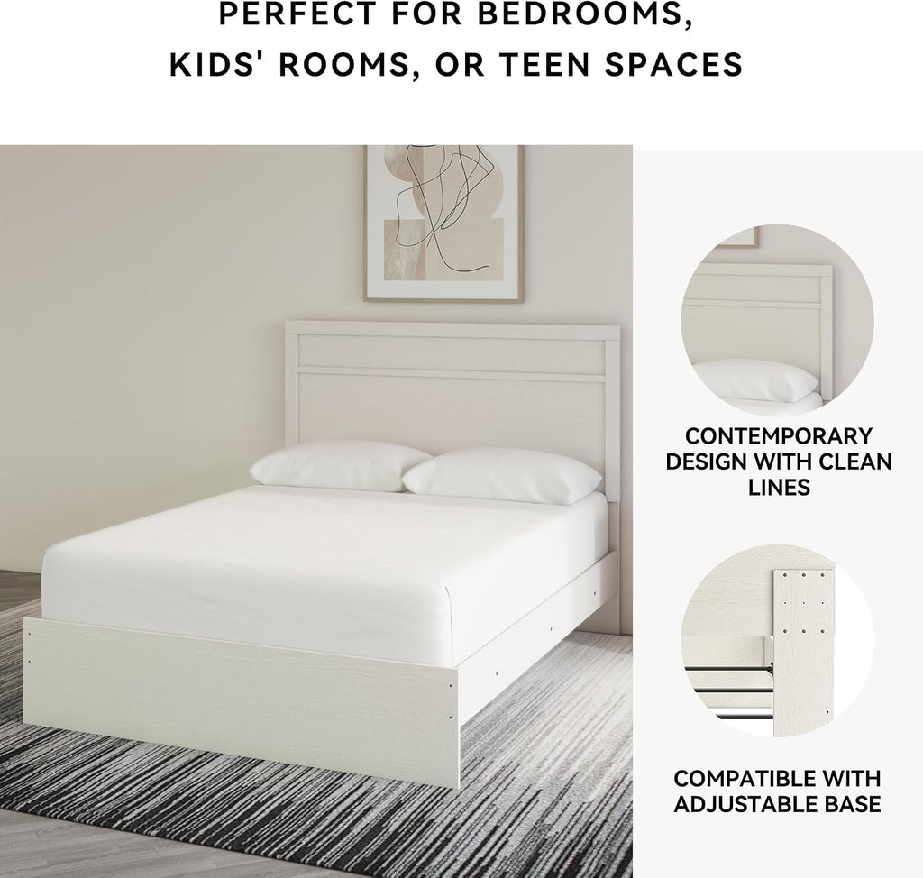 Signature Design by Ashley Stelsie Vintage Queen Panel Bed with Metal Slats, Foundation or Box Spring Needed, White