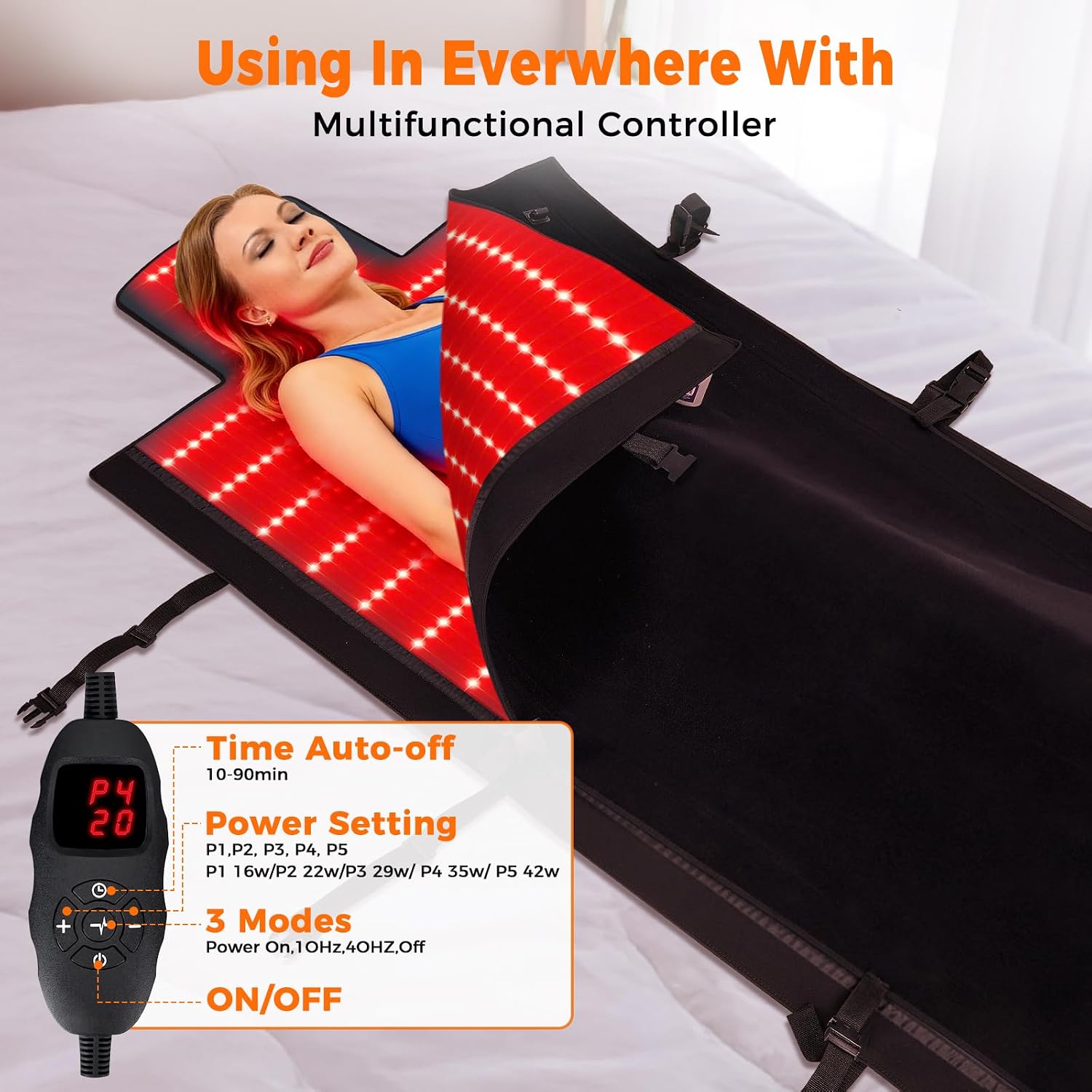 1000 LEDs Dual Full Body Red Light Therapy Mat, Red Light Therapy Blanket, 2in1 LEDs(660nm& 850nm), Premium Leather, Adjustable Timer & Intensity
