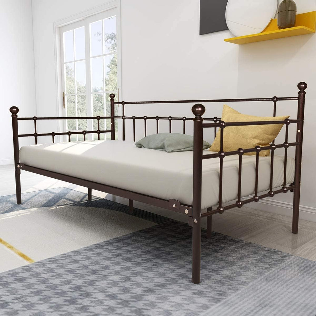 HOMERECOMMEND Metal Daybed Frame Twin Steel Slats Platform Base Box Spring Replacement Bed Sofa for Living Room Guest Room (Twin,Dark Copper)