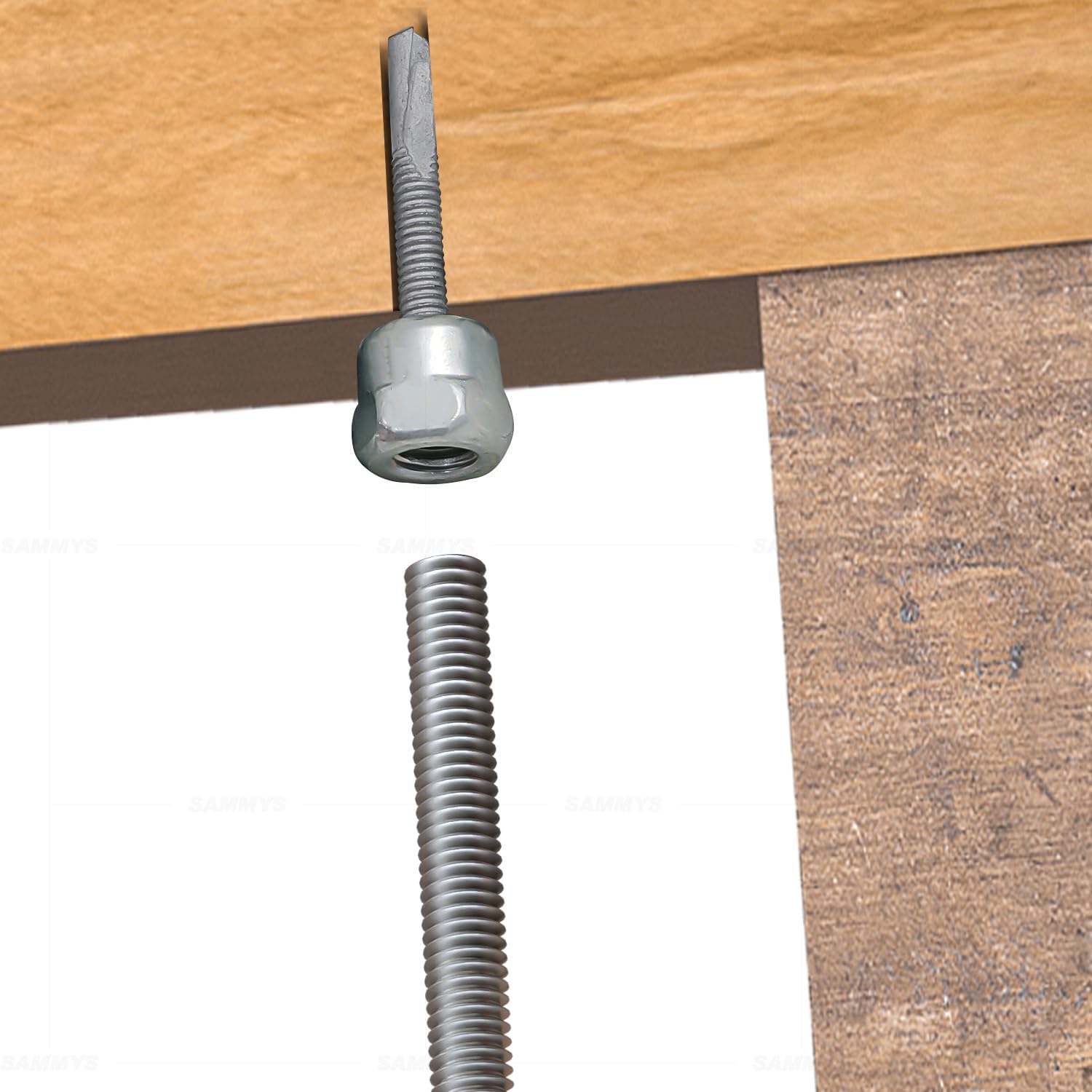 Everflow Sammys 8040957-100 DST 10 3/8 Inch Screw Vertical Threaded Rod Anchor Designed for Steel Structure, Steel with Electro-Zinc, Corrosion Resistance, 1/4-14 x 1 Inch Screw Length - (Pack of 100)