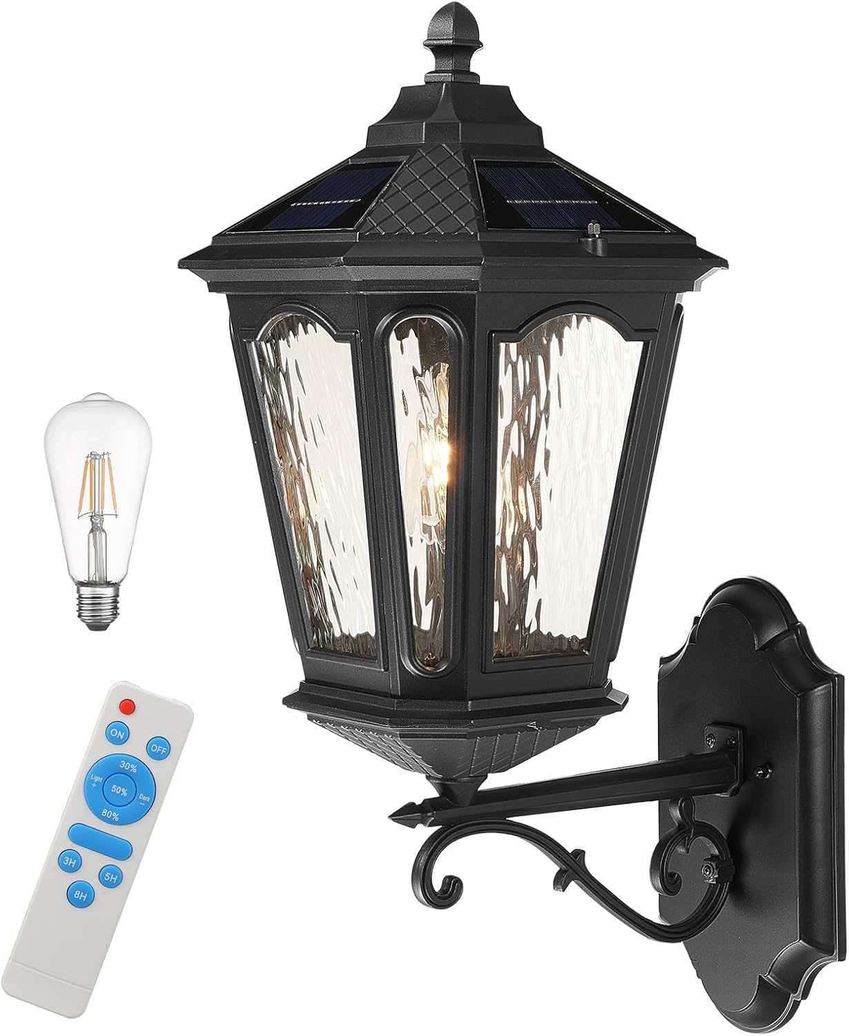 25'' Large Solar Wall Light Outdoor with Remote Control, LED Dusk to Dawn 3 Lighting Modes Solar Exterior Wall Lantern Outside Sconce Lights for Patio Doorway Porch Walkway