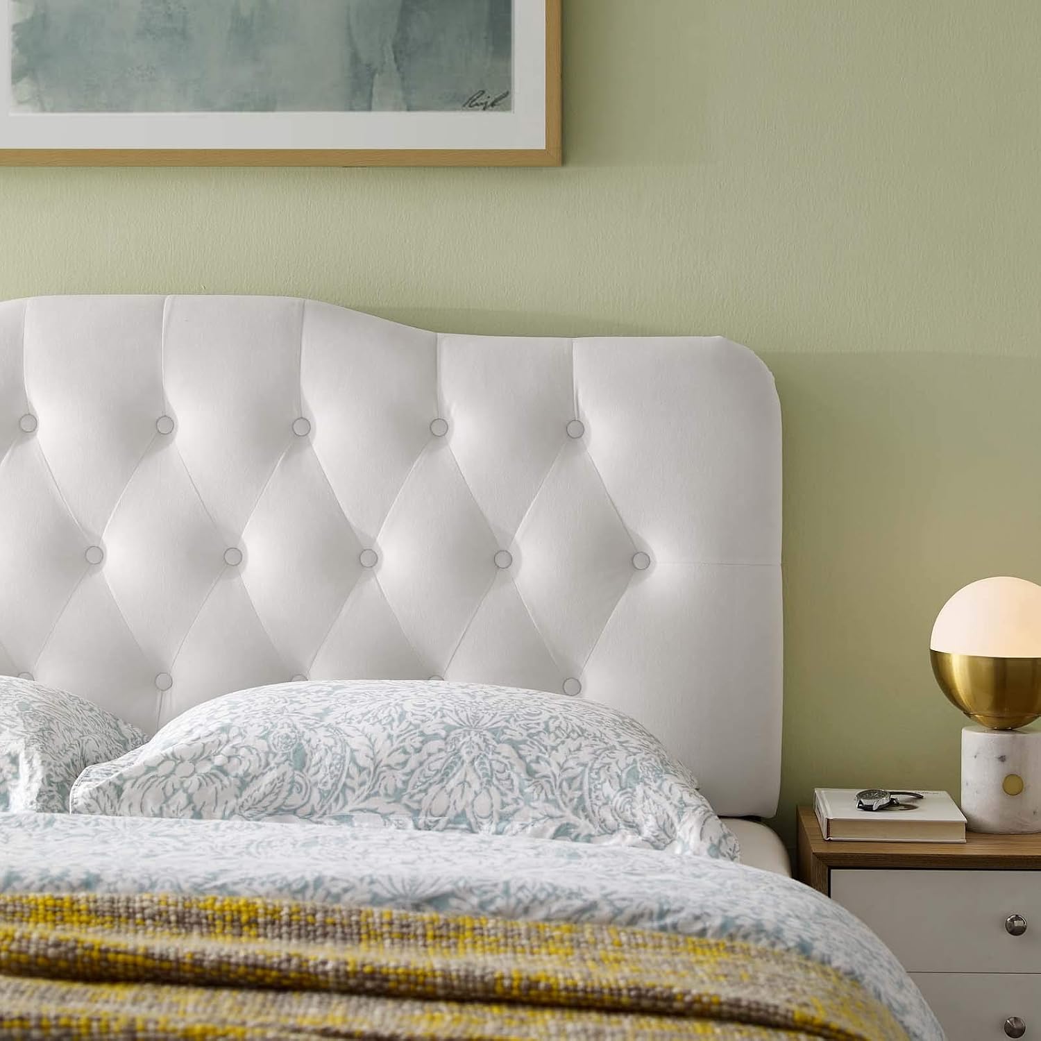 Modway Annabel Diamond Tufted Performance Velvet Full Headboard in White