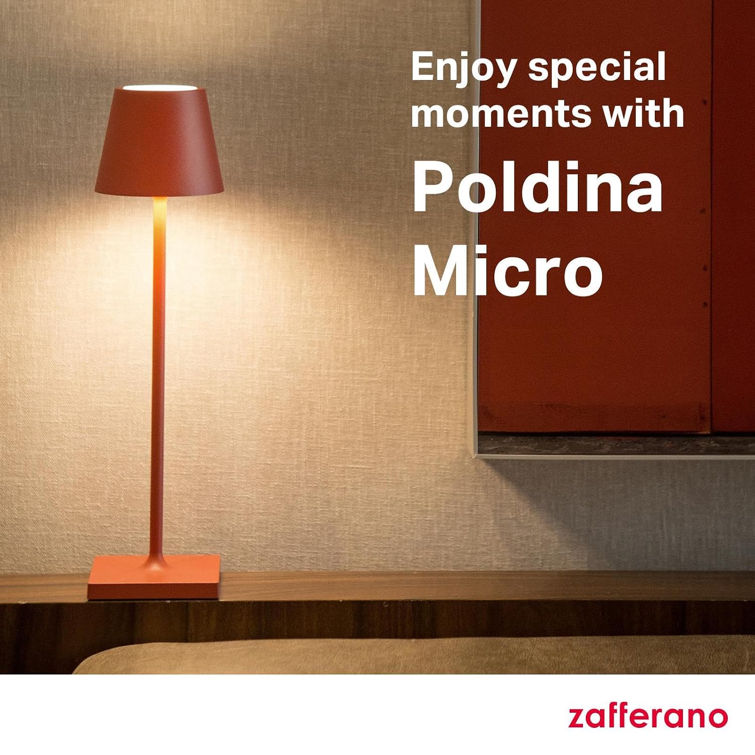 Zafferano, Poldina Micro Lamp, Rechargeable Cordless Table Lamp with Touch Controls, Suitable for Indoor and Outdoor, Dimmer, 2200-3000 K, Height 10.8 Inches, Sand Color