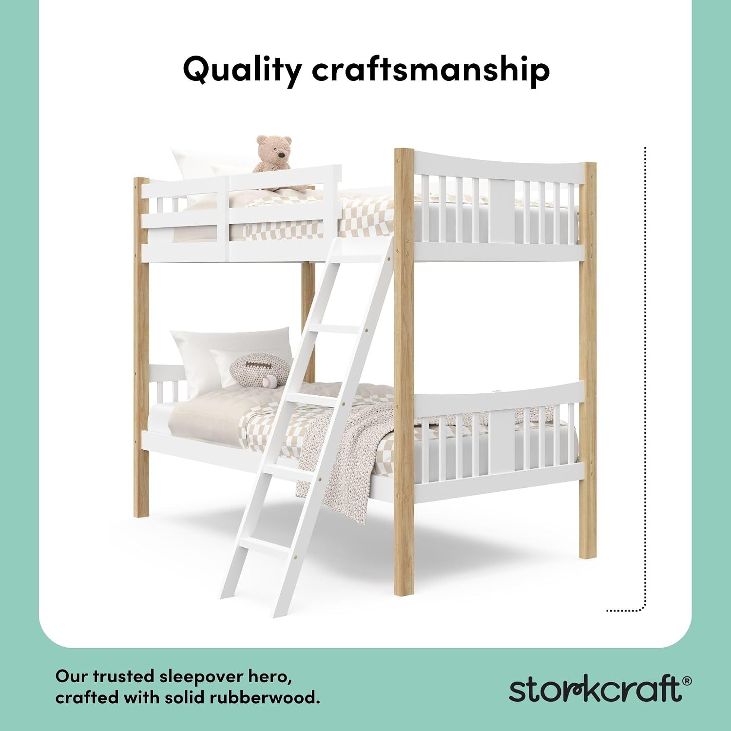 Storkcraft Caribou Bunk Bed Twin Over Twin Bunk Bed (White with Natural) - GREENGUARD Gold Certified, Converts to 2 Individual Beds