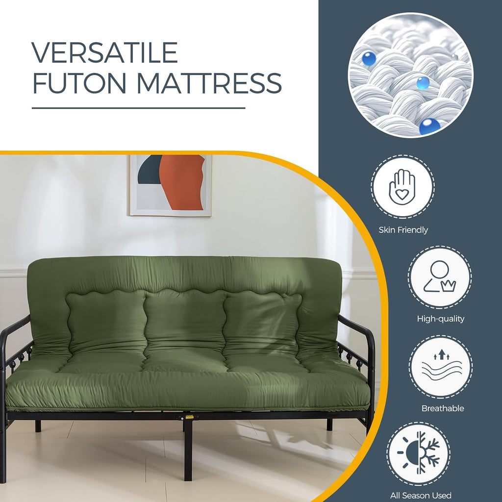 MAXYOYO 6' Extra Thick Japanese Floor Mattress Futon Mattress, Foldable Tatami Pad for Adults, Roll Up Floor Mat for Living Room Guest Room RV, Green, Twin