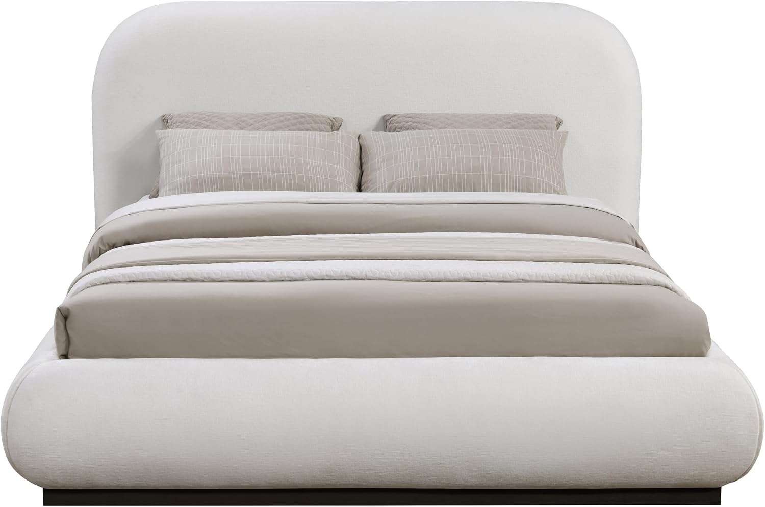 Meridian Furniture B1214Cream-F Vaughn Collection Modern | Contemporary Full Bed with Soft Cream Chenille Fabric, Black Finish Solid Wood Base, 68.25' W x 87.75' D x 44.5' H, Cream, Full