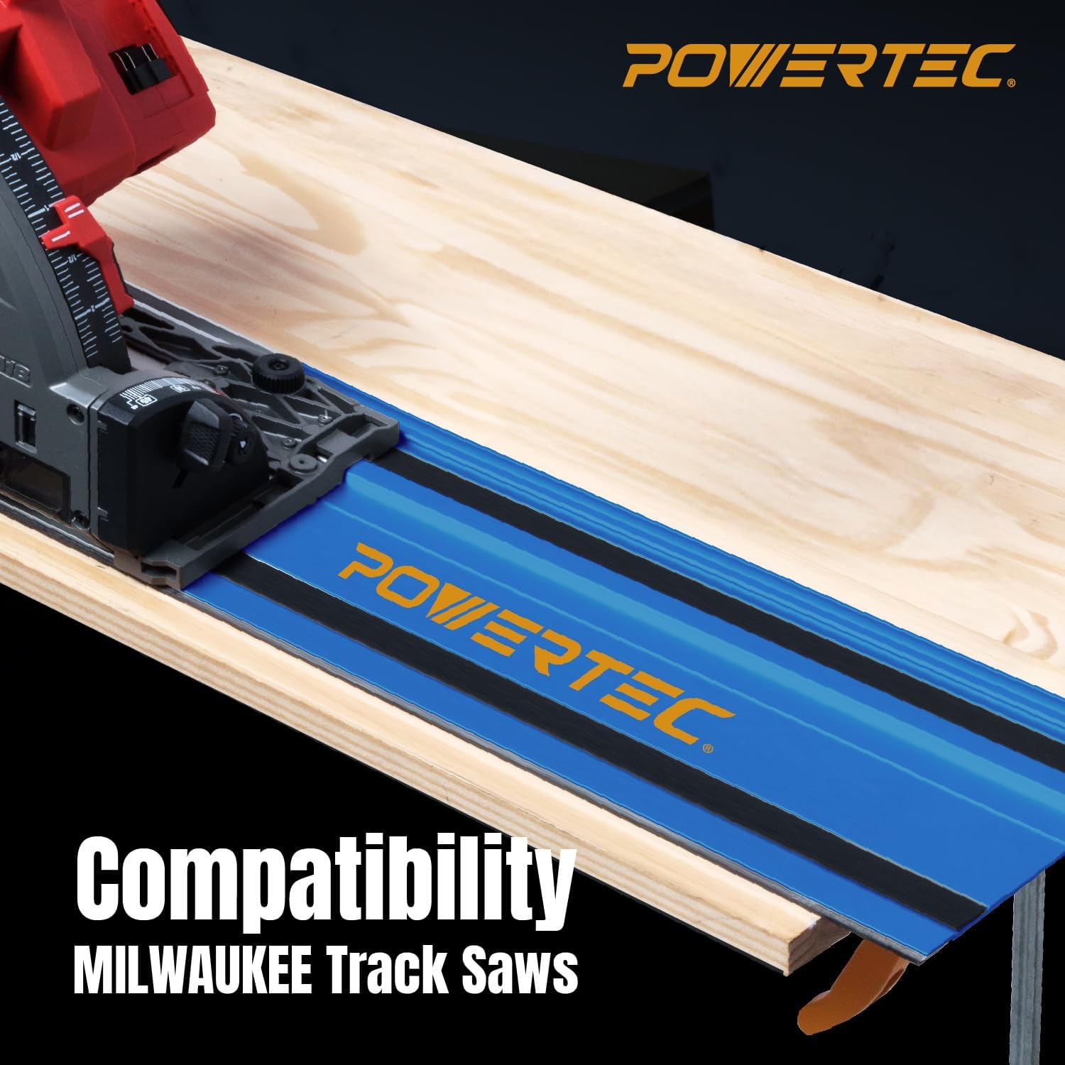 POWERTEC 72154 110' Track Saw Guide Rail Joining Set with Protective Bag for Milwaukee Track Saws | Includes 2x55' Guide Rails and (2) Guide Rail Connectors for Woodworking Projects