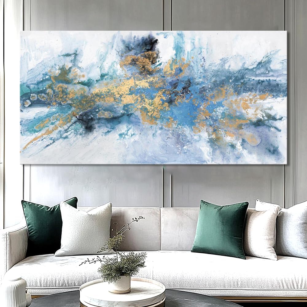 Abstract Wall Art For Living Room Large Size Navy Blue Canvas Wall Art Abstract Wall Decor Abstract Art Paintings Fantasy Colorful on White Background Modern Artwork Decor for Bedroom Bathroom Kitchen Office decor Framed pictures 71'x36'