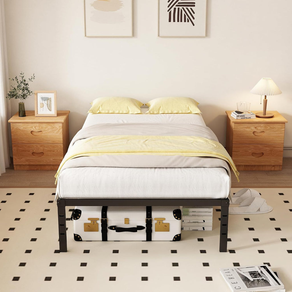 Twin XL 18 Inch Metal Platform Bed Frame,Heavy Duty,Metal,No Box Spring Needed,Underbed Storage,Easy Assembly,Noise Free,Minimalism,Non-Slip,Bedroom,Kids,Boys,Girls,Black