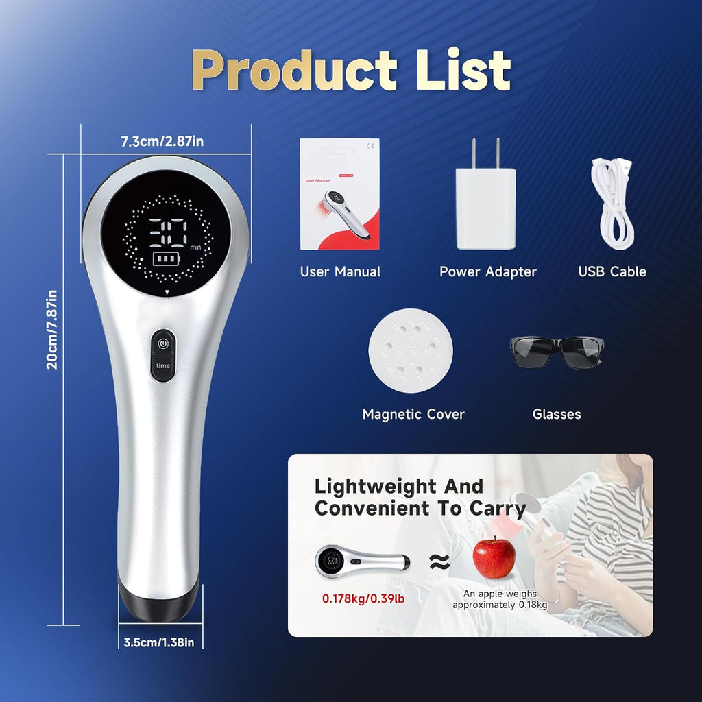 Handheld Red Light Therapy with Magnetic Cover,Cold Laser Red Light Therapy Wand for Pet/Human Treatment Device, Suitable for Muscle Body Pain Relief and Improve Healing (3 * 808nm+13 * 650nm)