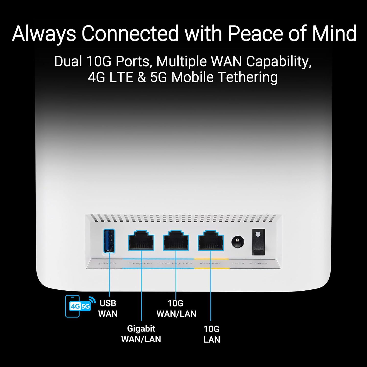 ASUS ZenWiFi BT10 Tri-Band WiFi 7 Mesh, 18 Gbps, 3000 sq.ft (1pk), Dual 10G Ports, Security and Parental Controls Included, Smart Home Master SSIDs, 4G & 5G Mobile Tethering