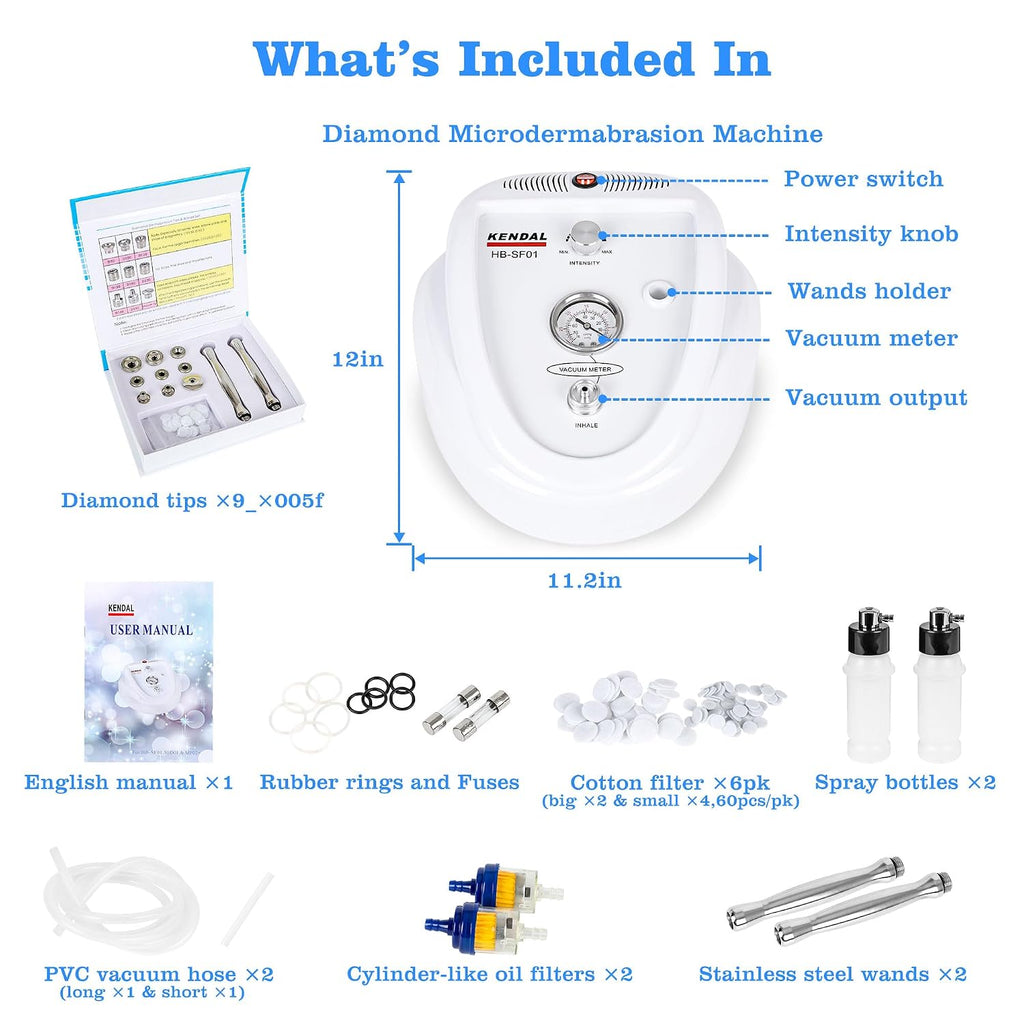 Diamond Microdermabrasion Machine, Kendal Professional Dermabrasion Facial Spray Skin Care Device, Vacuum Blackhead Removal and Spray Moisturizer, Esthetician Supplies, Also for Home Skin Care