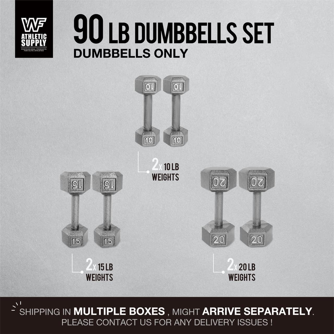 WF Athletic Supply Cast Iron Dumbbell Set, Solid Hexagon Grey Dumbbell Set, Strength Training Free Weights for Women & Men