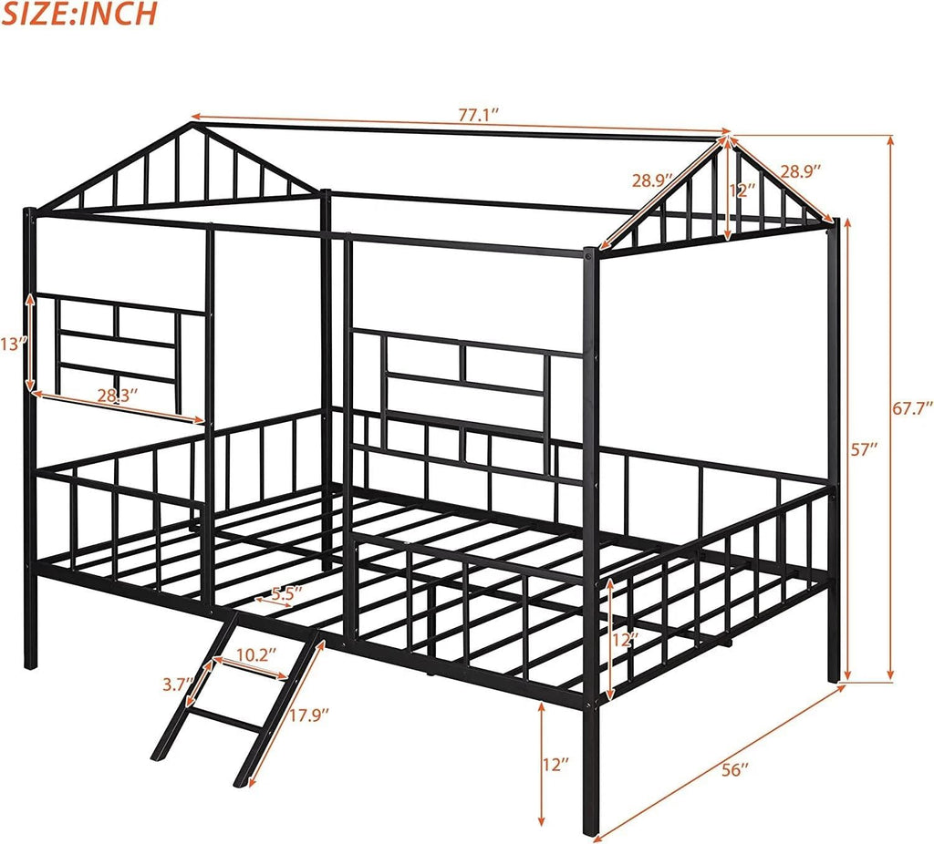 GOWE Black Finish Twin Bunk Bed Contemporary Style House Design with Full Metal Construction and Angled Ladder