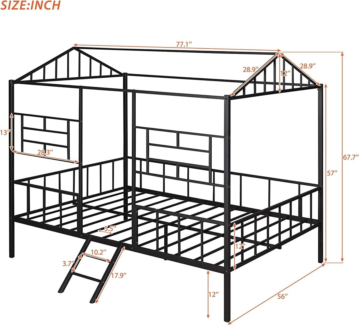 GOWE Black Finish Twin Bunk Bed Contemporary Style House Design with Full Metal Construction and Angled Ladder