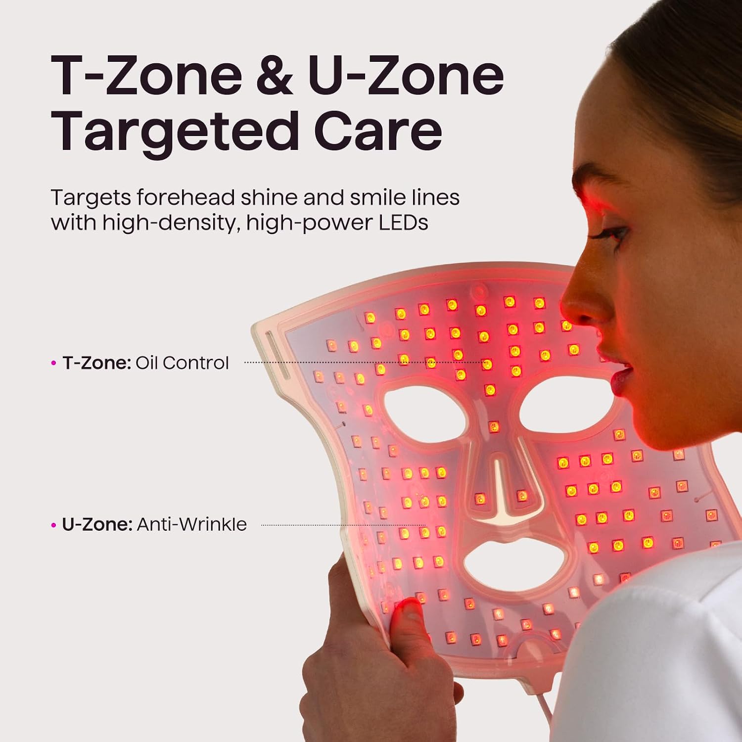 wavytalk Red Light Therapy Mask for Face, Glow Time LED Face Mask Light Therapy for Anti-Fine Line, Acne Treatment and Skin Rejuvenation with Red, Near-Infrared Light, Blue & Amber Light Therapy White
