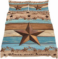 Western Texas Star Retro Cal King Sheet Set 4 Piece Bedding - Country Farmhouse Light Blue Brown Wood Breathable Comfy Cooling Bed Sheets & Pillowcase Sets,Hotel Flat Sheets Deep Pockets Fitted Sheet