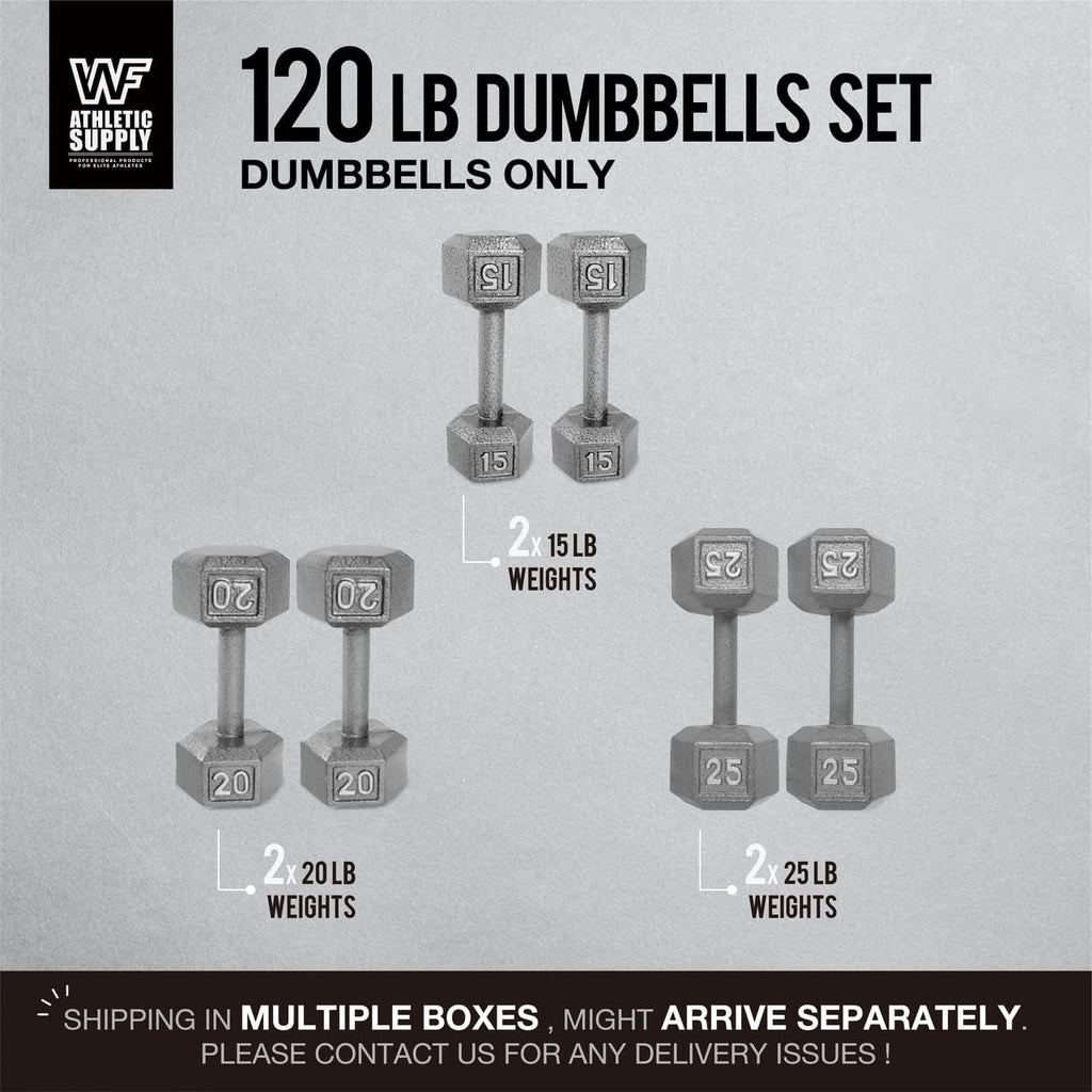 WF Athletic Supply Cast Iron Dumbbell Set, Solid Hexagon Grey Dumbbell Set, Strength Training Free Weights for Women & Men