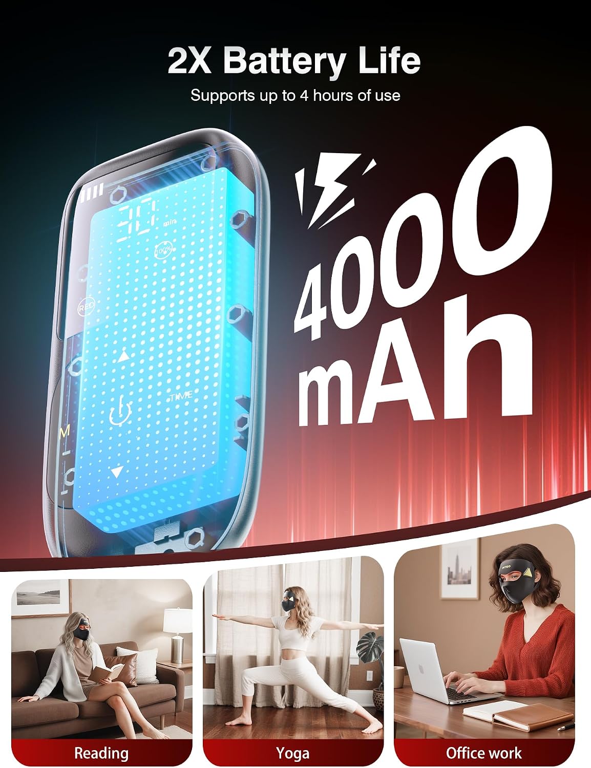 4D Wireless Red Light Therapy for Face, 328 LEDs 4 Modes LED Face Mask for Youthful Skin, 4000mAh 4Hours Rechargeable Smart Remote, Eye Protection, Skincare Wrinkles, Fine Lines, Dark Spots for Women