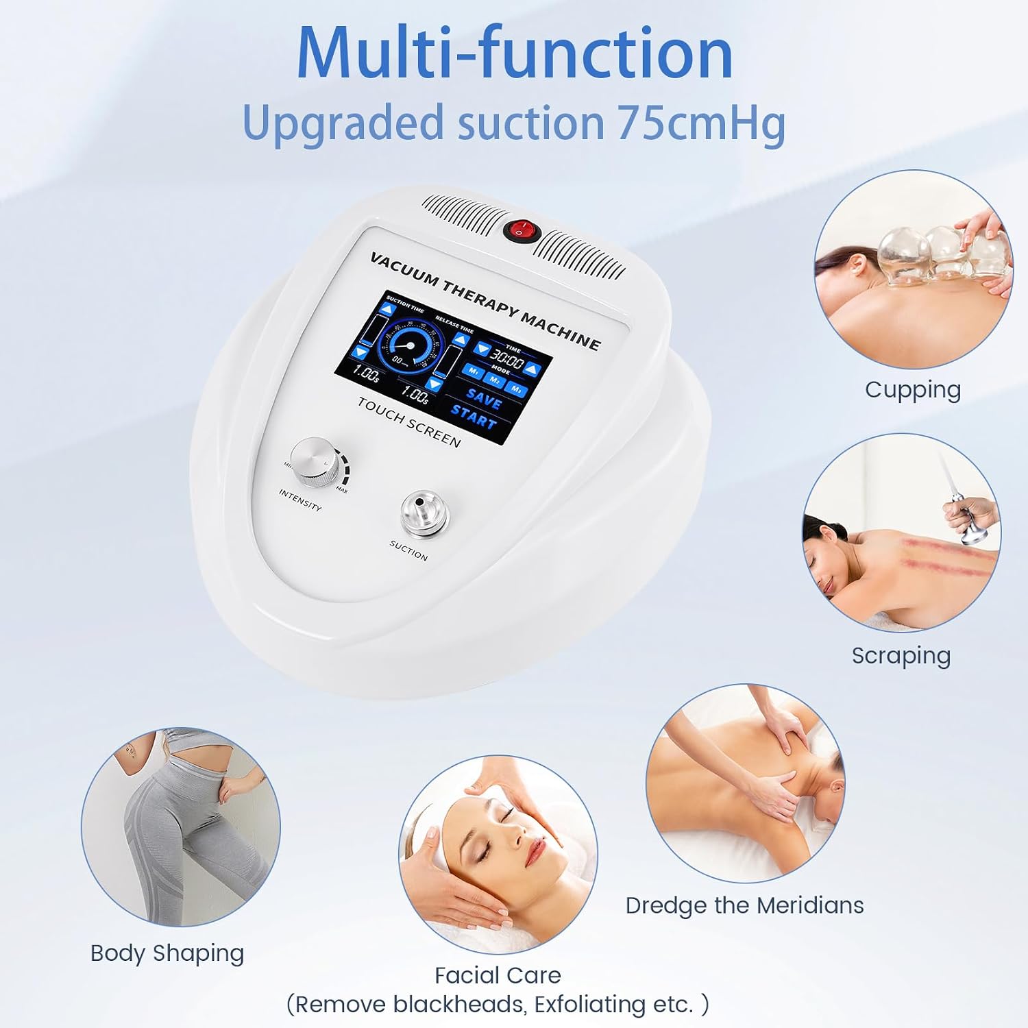 Beauty Star Vacuum Therapy Cupping Machine with 30 Cups and 3 Gua Sha Pumps for Body, Back, Face Massage Care Machine | Upgrade Touch Screen | Max Suction 75cmHg